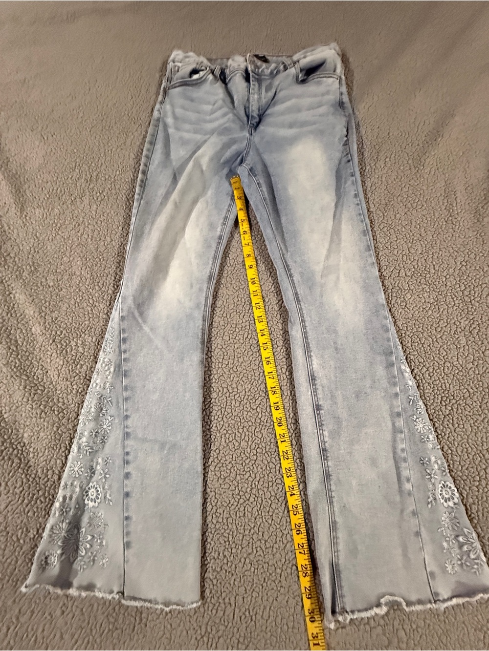 refuge denim Light Blue Embroidered Flare Wide-Leg Jeans